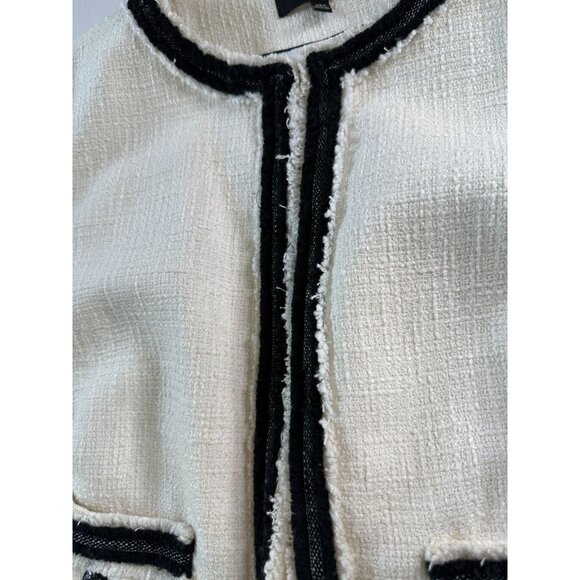 Talbots Womens Ivory Textured Blazer With Black Trim Size 22W Office Career - Picture 9 of 11